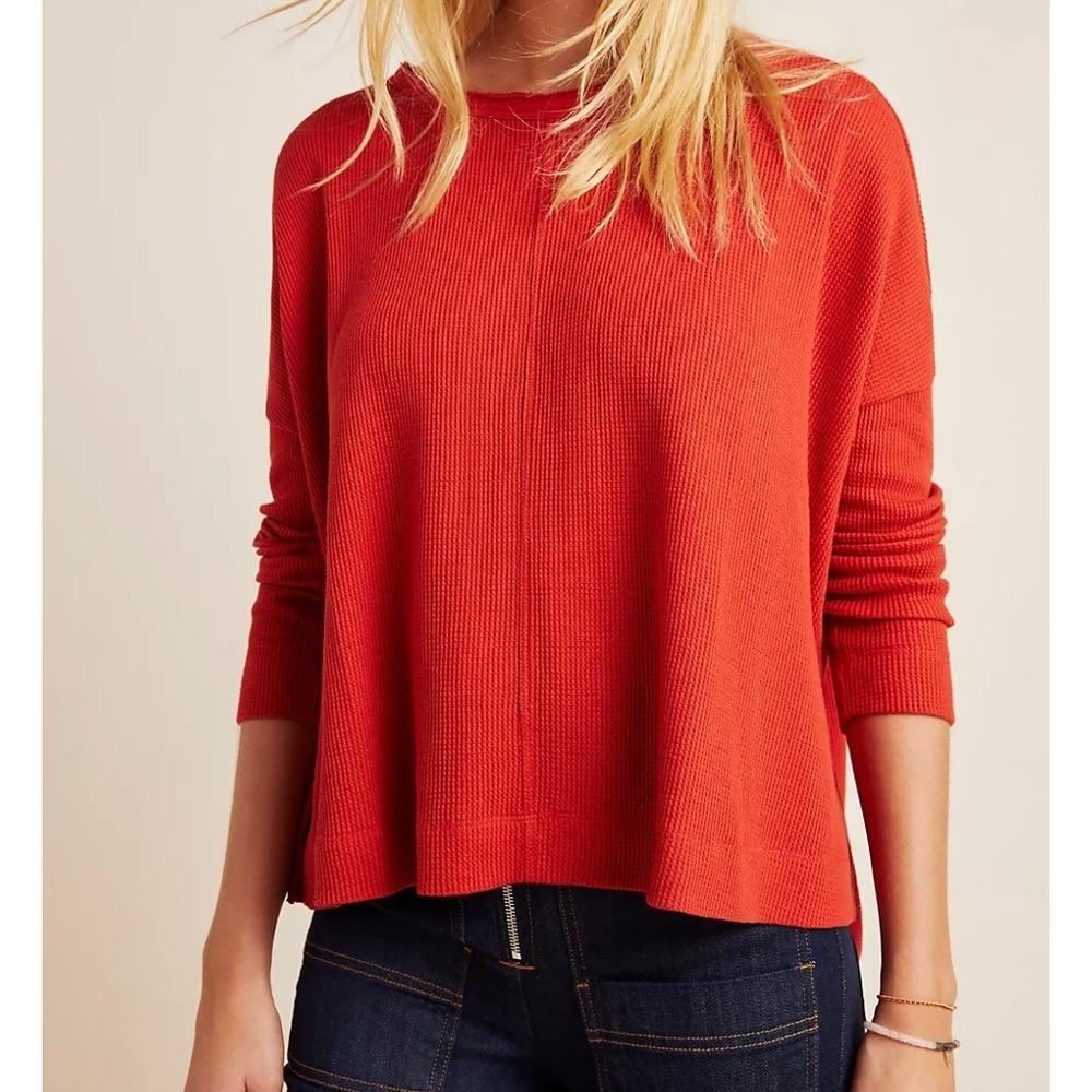 Anthropologie Nori Waffle Knit Pullover Red Size Small (runs large)